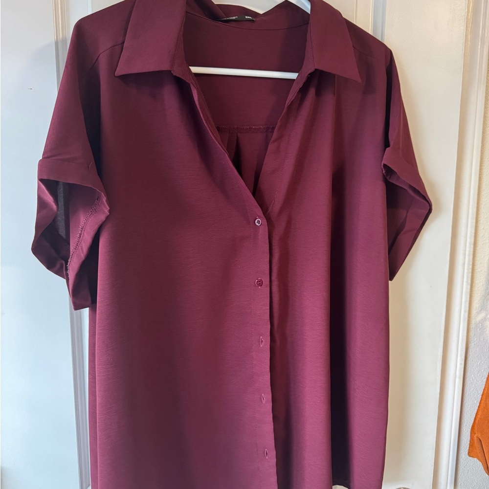 SHEIN Red Button Down Shirt Boxy Notched Collar